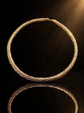 14K Gold Twisted Rope Collar Necklace - Italy, 18 Inch